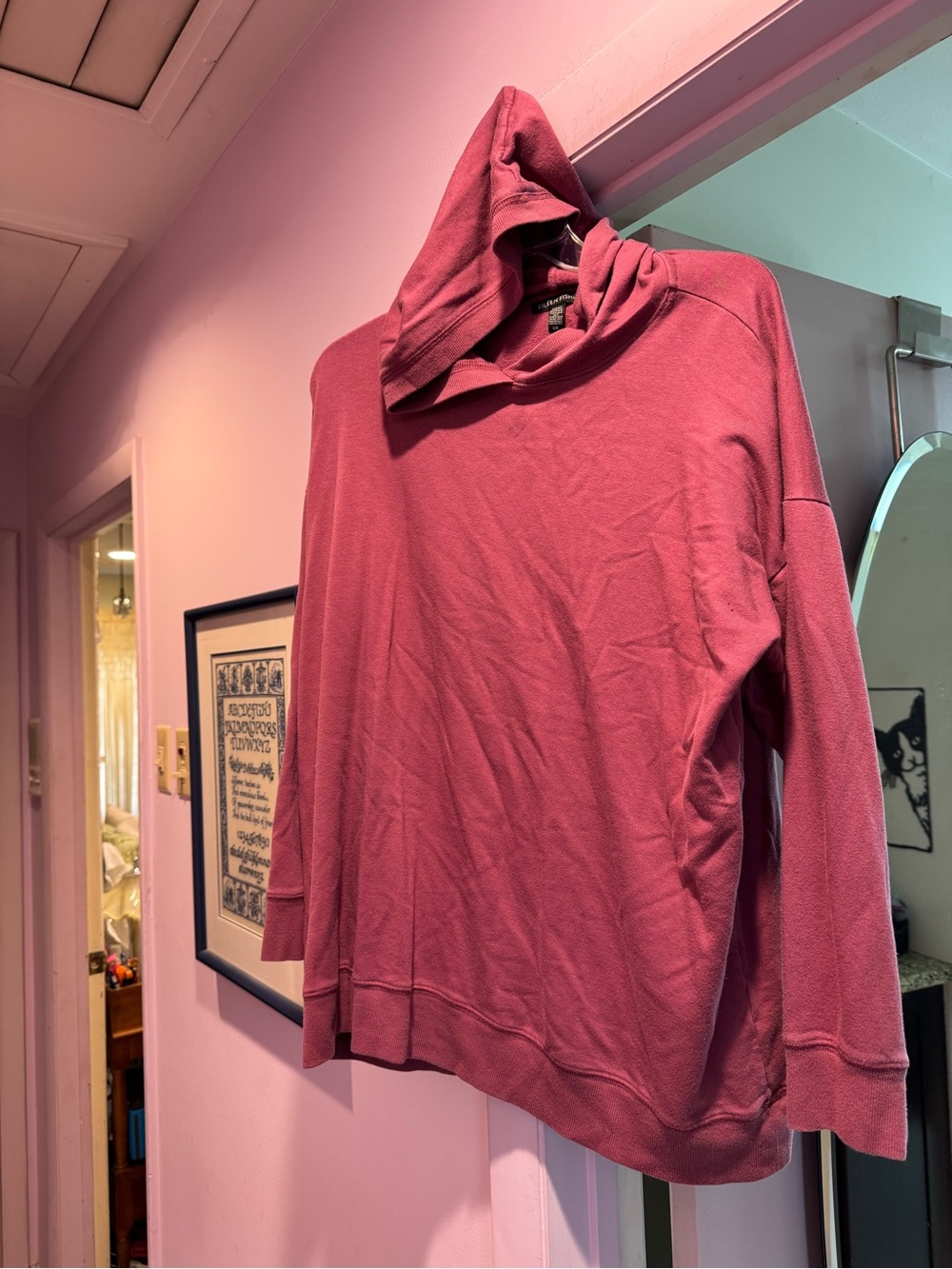 Eileen Fisher Size L Hooded Pullover Sweatshirt in Dusty Rose